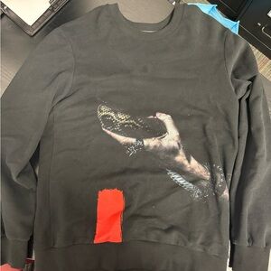 Men's Black Crewneck Sweatshirt with Hand Graphic and Red Accent